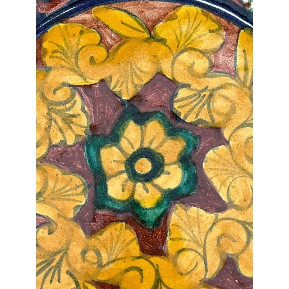 Signed Talavera Plate Ceramic Floral Design 11 3/16